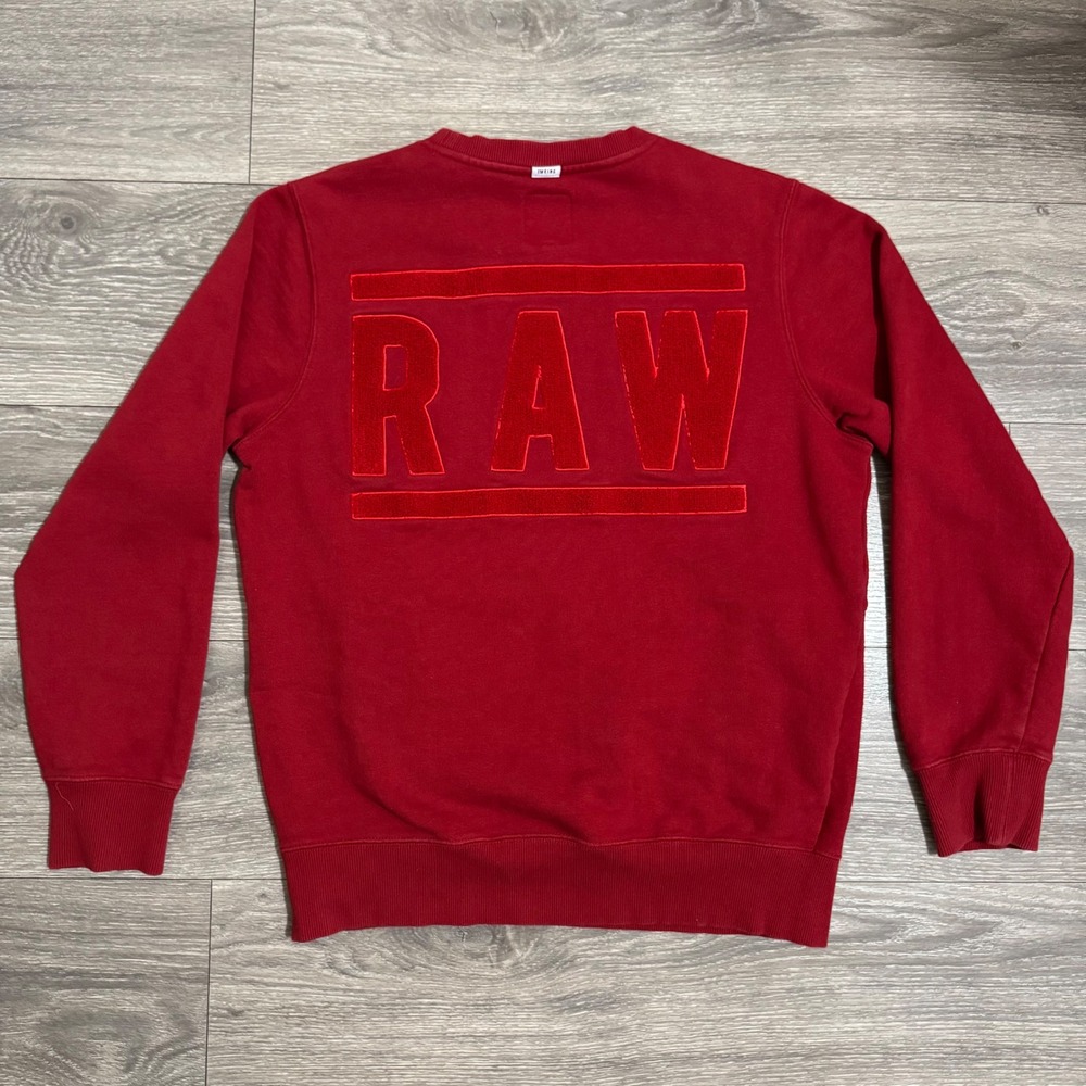 IMKING Mens‎ Red RAW Chenille Patch Crewneck Sweatshirt Size M Skater Gorpcore